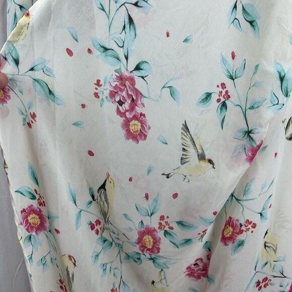 TORRID Plus Size 2X 3X Cardigan Top Ivory Pink Green Floral Birds Short Sleeve - Picture 6 of 8